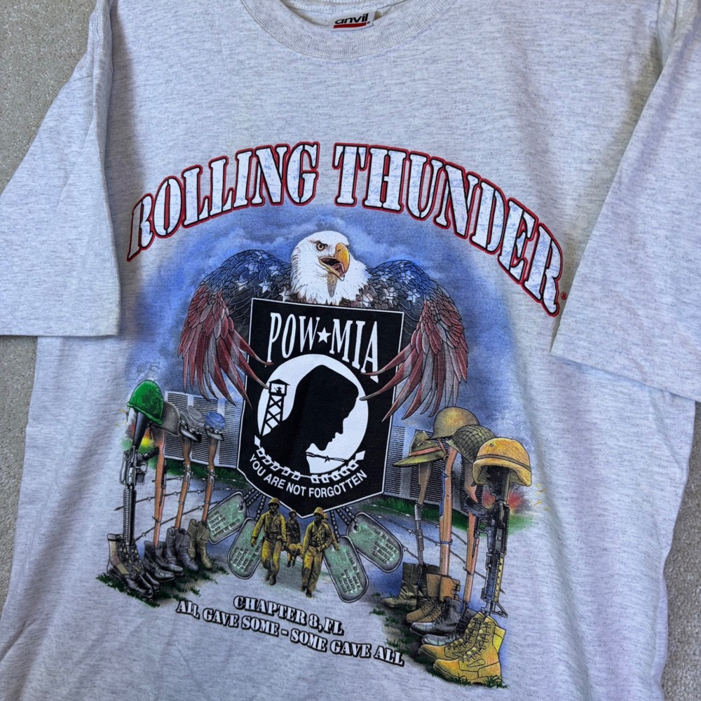 Rolling Thunder Florida T-Shirt Men L Gray POW MIA Salute to Veterans Motorcycle